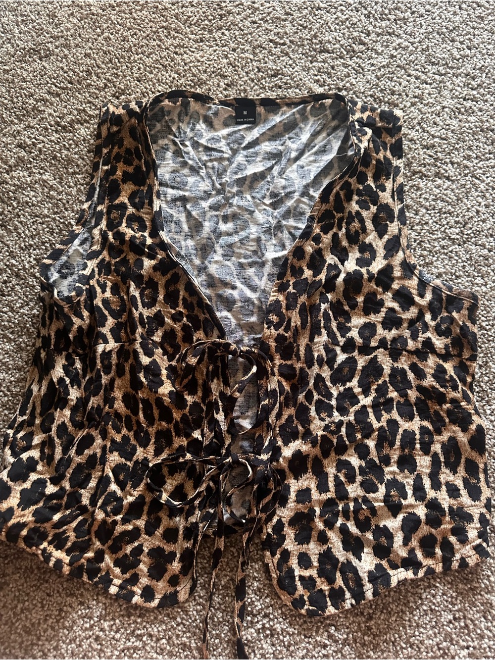 SHEIN Leopard Tie-Front Crop Vest - Brown & Black